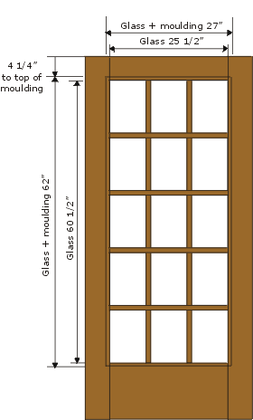 Key measurements from a 3 X 5 divided lite entry door
